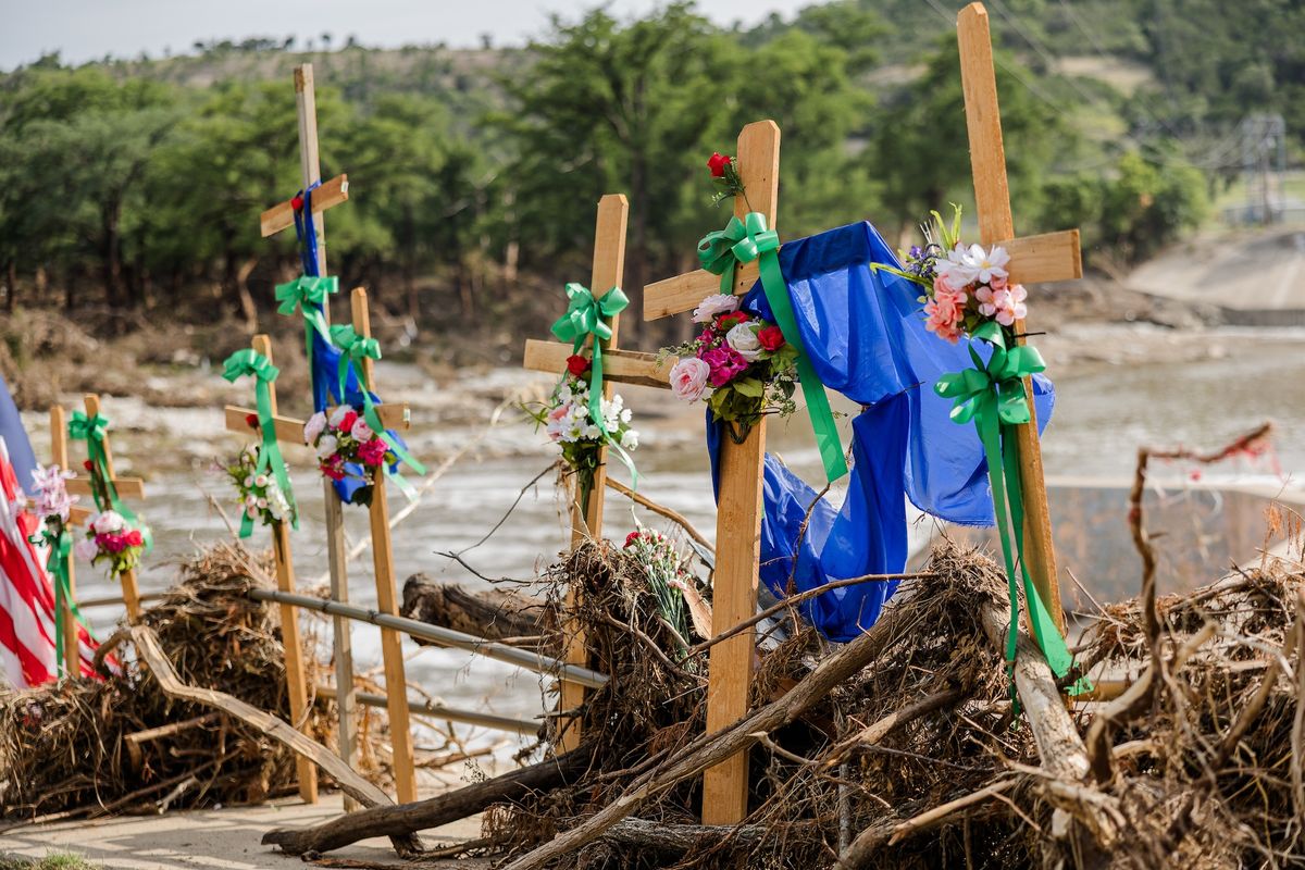A memorial to victims of the Texas flash floods in Kerrville, Texas Photo by World Central Kitchen, via Flickr