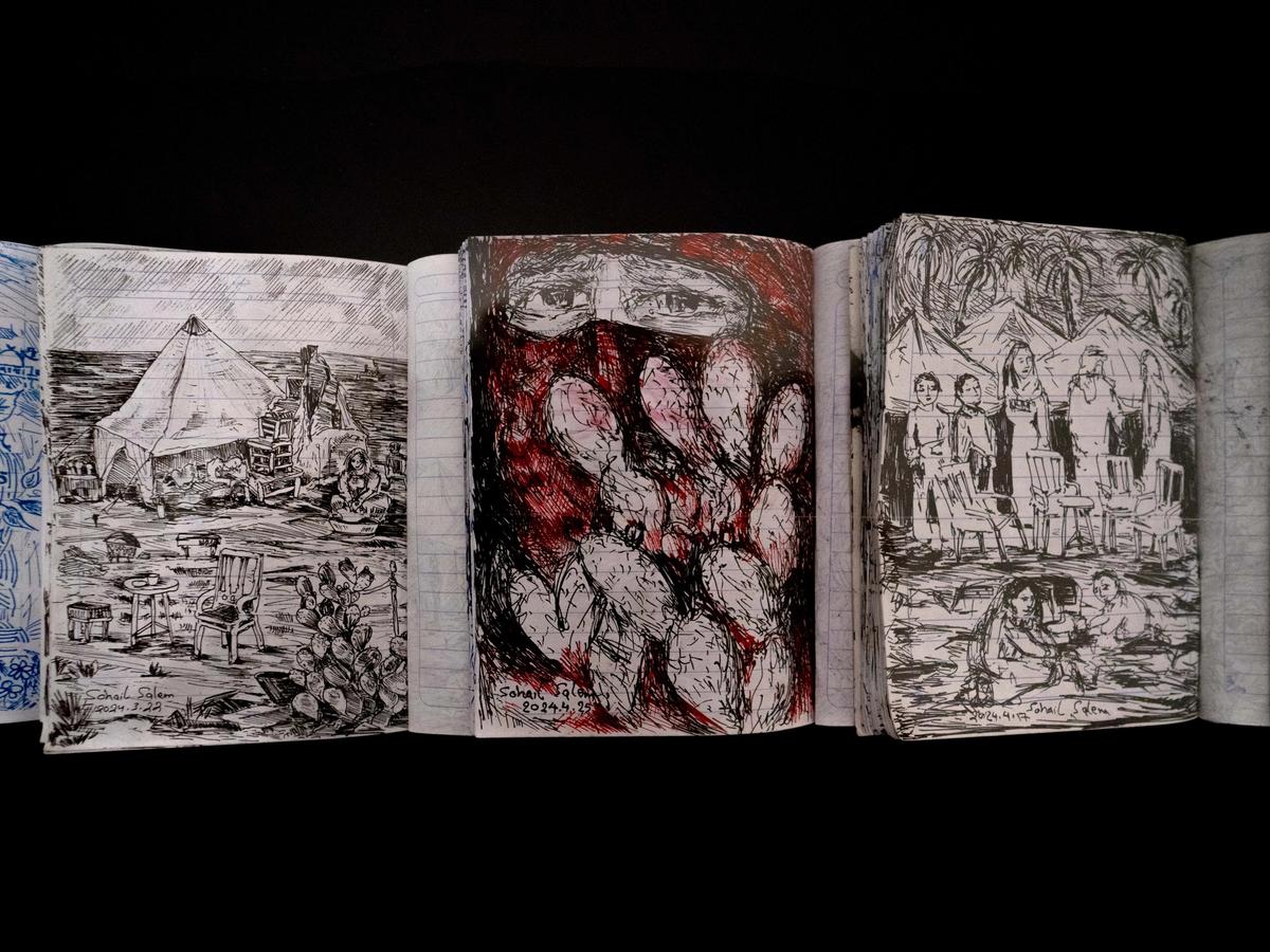 Six notebooks by Sohail Salem feature in the exhibition Under Fire
courtesy Darat al Funun