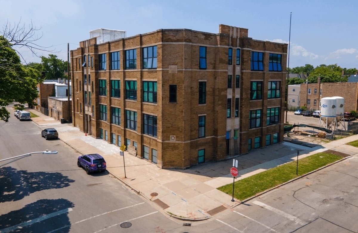 The Land School is situated in the former St Laurence Elementary School at the corner of 72nd Street and Dorchester Avenue in Chicago Photo: Ryan Stefan. Courtesy Rebuild Foundation