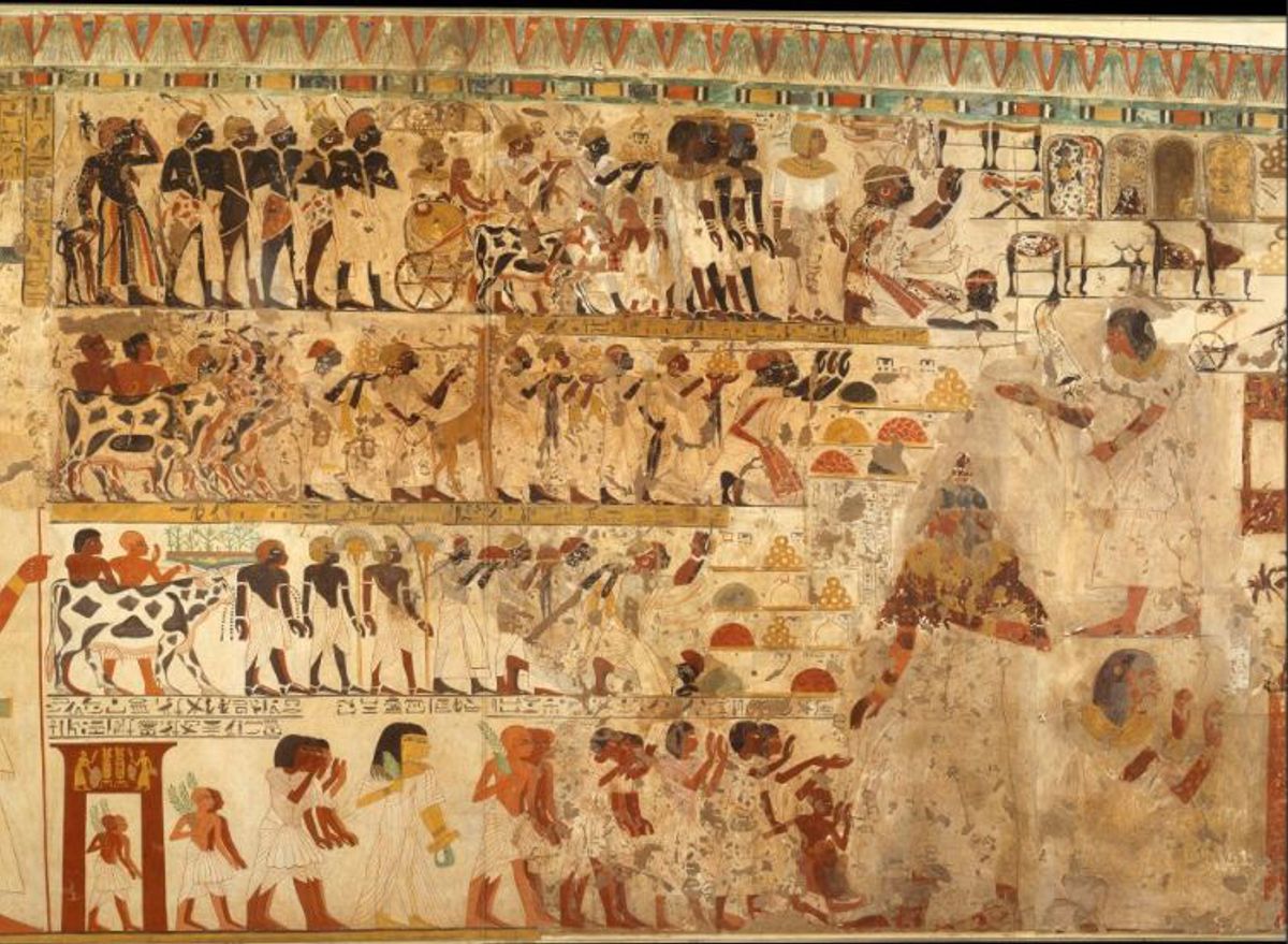 A wall drawing in the tomb of Amenhotep-Huy in Luxor. 

Courtesy of Archaeology wiki