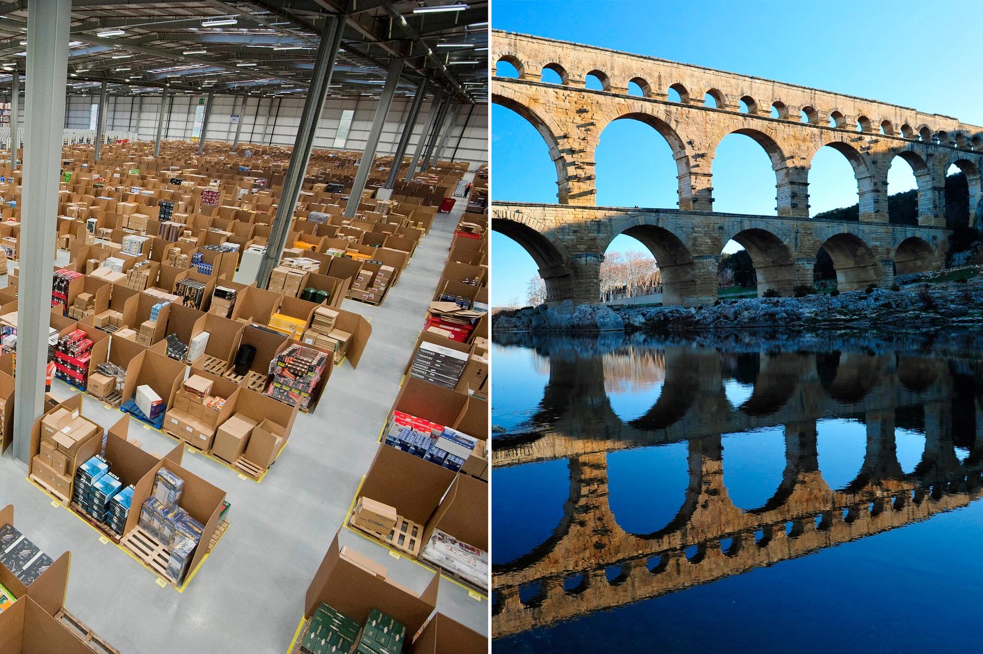 Protests have erupted over Amazon's intention of building a warehouse near Pont du Gard, an ancient Roman aqueduct in the south of France 