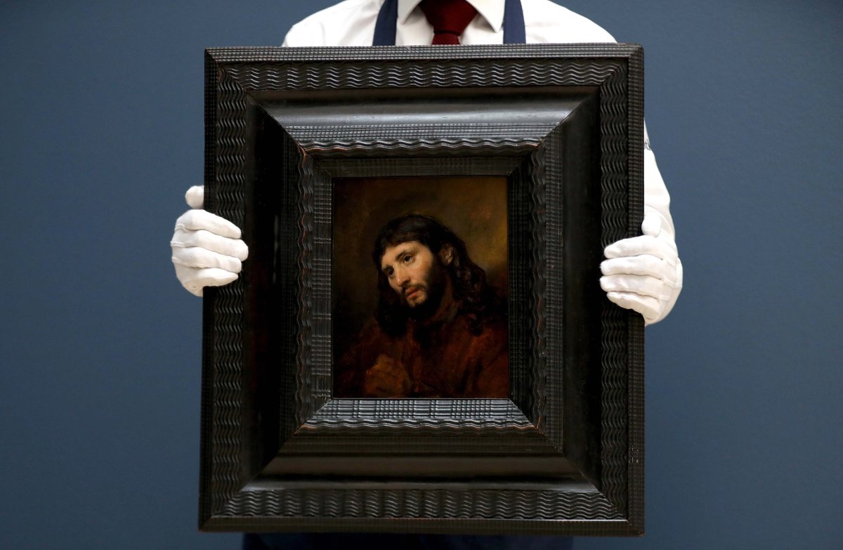 Rembrandt's Study of the head and clasped hands of a young man as Christ in prayer (around 1655) Courtesy of Sotheby's