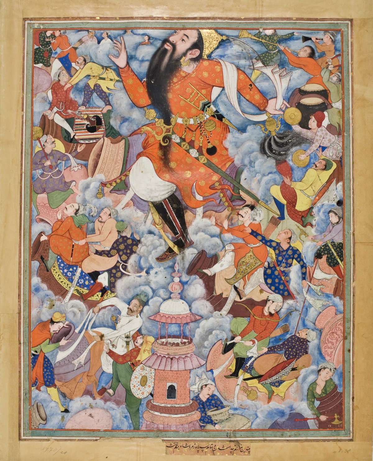 The Giant Zumurrud Shah flees with his army by flying away on urns sent by sorcerers, folio from the Hamza-Nama (around 1562-77). Photo © MAK / Georg Mayer