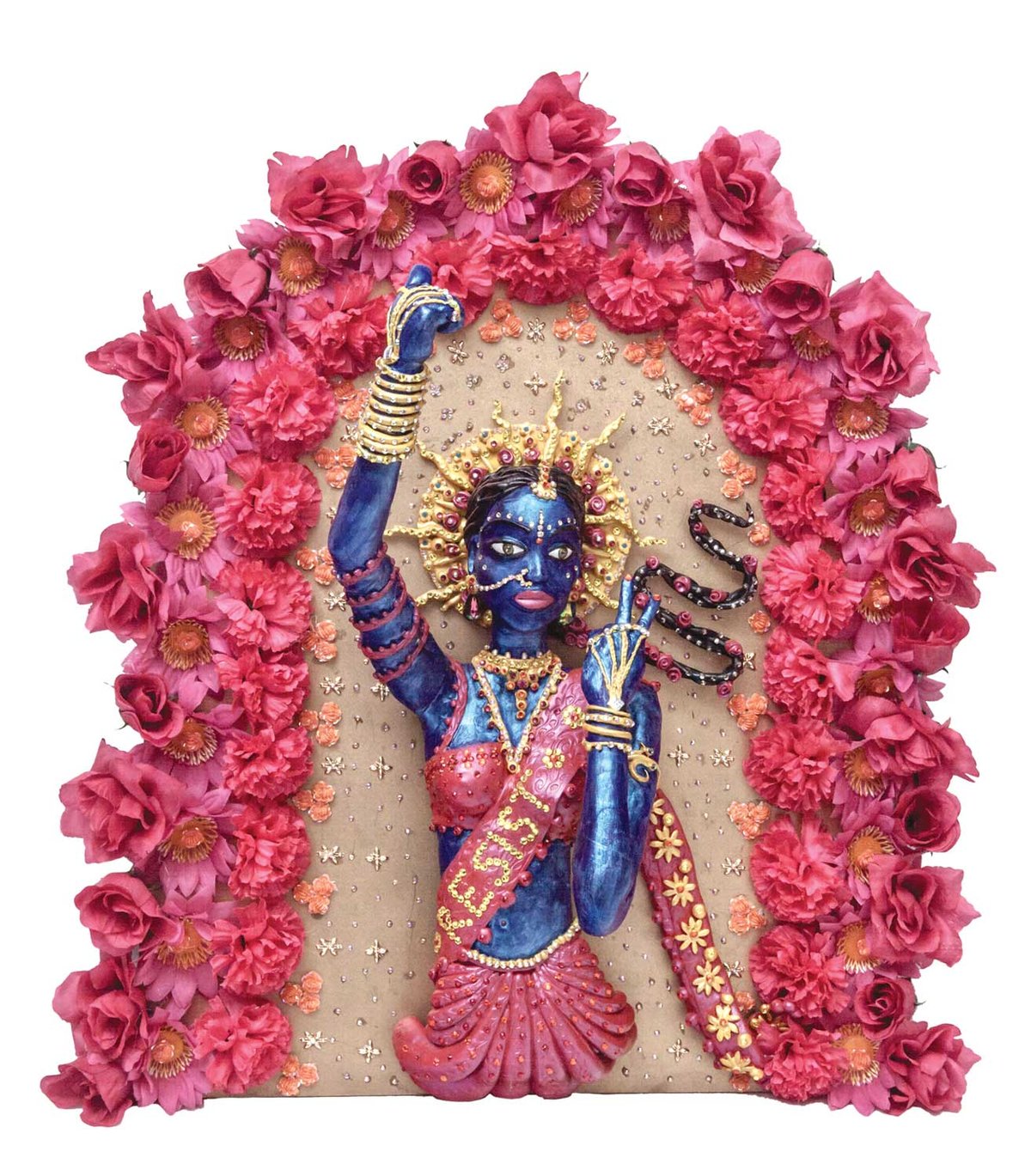 Goddess of Resistance (2018) is characteristic of
Jaishri Abichandani’s fusion of materials and iconographies
Courtesy of the artist and Craft Contemporary