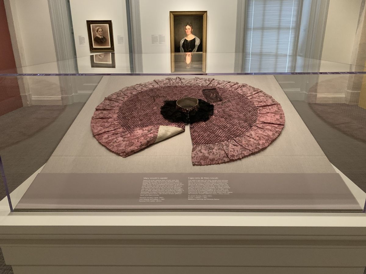 Mary Todd Lincoln's Capelet, made by Elizabeth Keckley, around 1861, lace netting, taffeta National First Ladies' Library. Photo courtesy of Smithsonian’s National Portrait Gallery