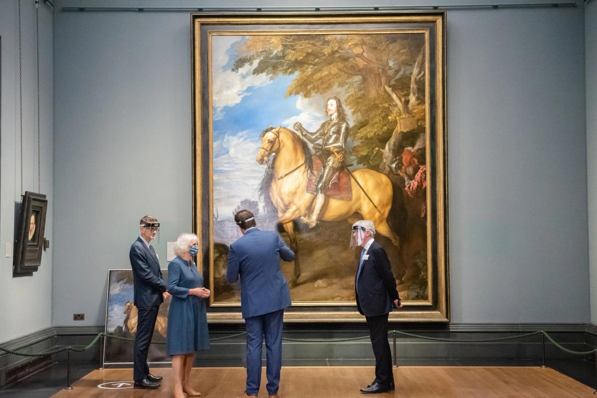 The Duchess of Cornwall visited the National Gallery, London, today and was shown Anthony van Dyck’s conserved Equestrian Portrait of Charles I © The National Gallery, London