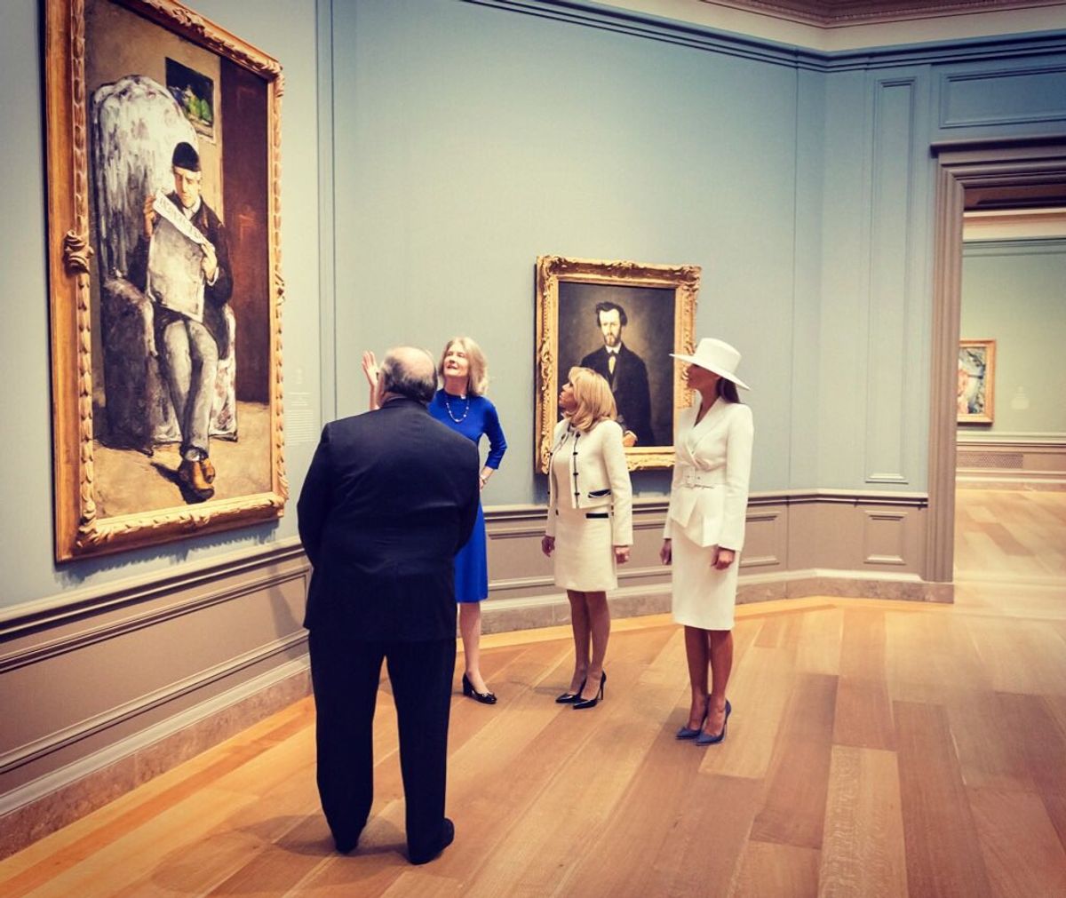 The NGA's deputy director Frank Kelly and the NGA's curator of French paintings Mary Morton bring first ladies Brigitte Macron and Melania Trump on a tour of Cézanne Portraits Flotus twitter