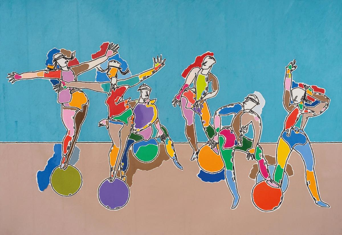 Harold Cohen's First Athletes, Athlete Series (1986), an acrylic on canvas created using the AARON computer program