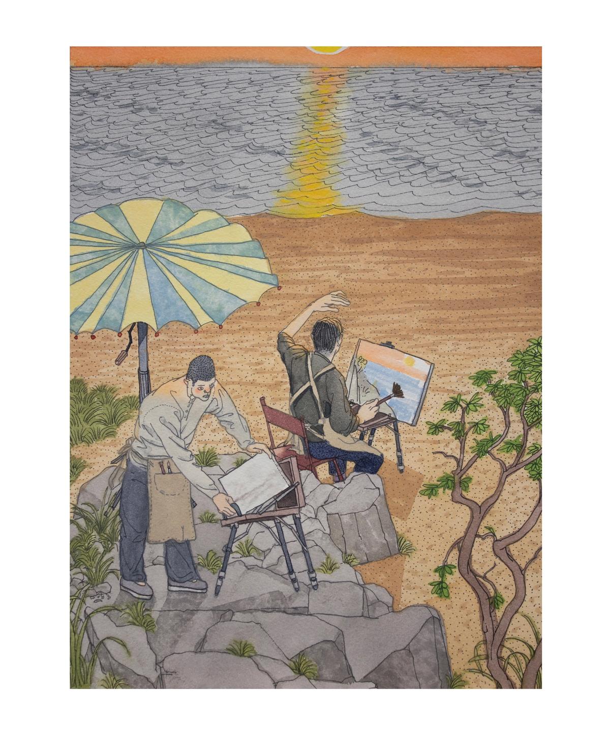 Ding Shilun's watercolour Dawn (晨曦) (2025) will be sold to the highest bidder in a silent auction