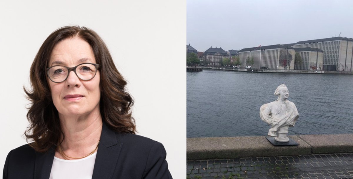 Kirsten Langkilde (left) was fired from her post at the Royal Danish Academy of Fine Arts, Copenhagen after a bust of Frederik V (right) was removed and thrown into the nearby canal