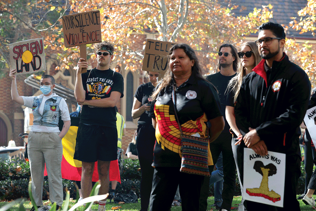 Protesters rallied at the headquarters of Rio Tinto in Perth after the mining company legally exploded two 46,000-year-old rock shelters at Juukan Gorge in the Pilbara region