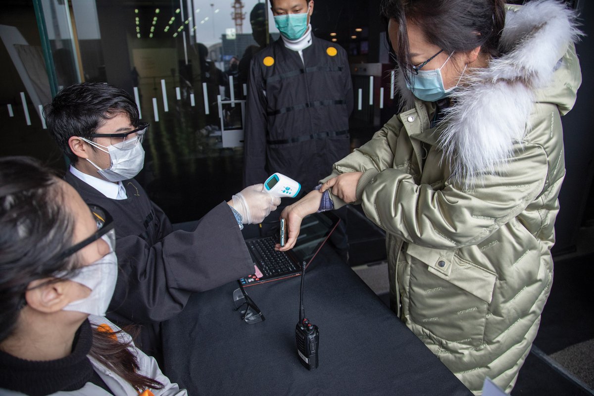 Shanghai is one of the few locations where some museums have reopened; staff at the city’s Power Station of Art are checking visitors’ temperatures and travel history at the entrance Courtesy of the Power Station of Art