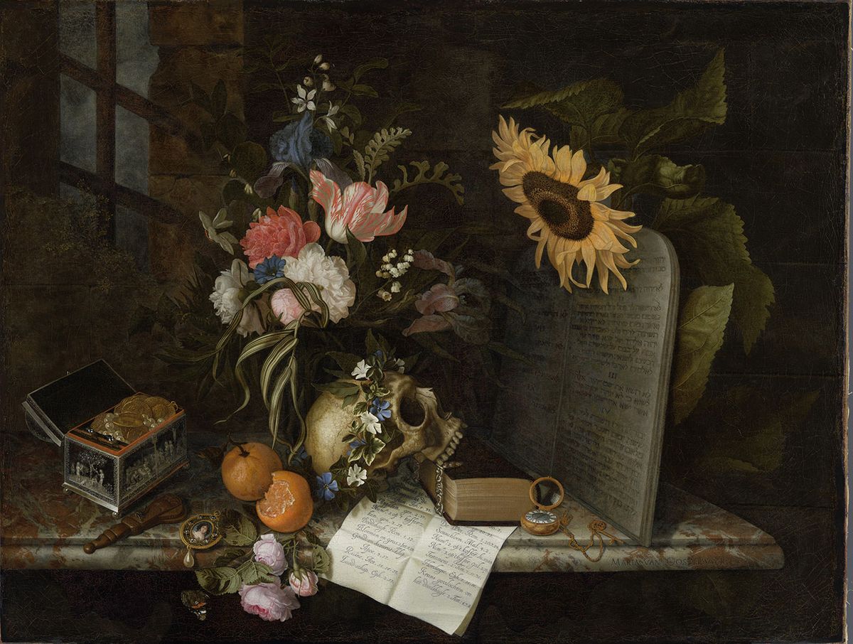 Maria van Oosterwijck, Vanitas Still Life (around 1690). The painting has been installed in the gallery of honour after two years of research and conservation. It was acquired in 2023 through support from the Friends’ Lottery (Vriendenloterij) and the Women of the Rijksmuseum Fund Rijksmuseum