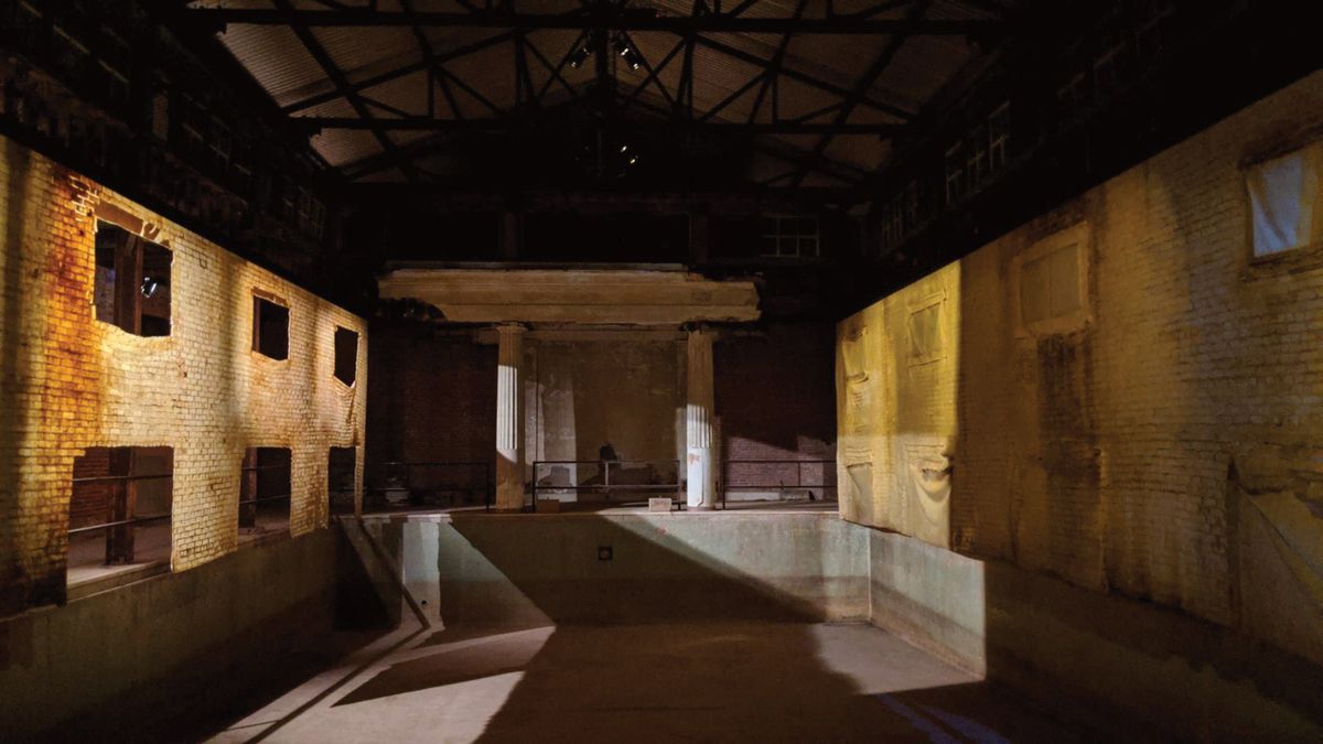Liquid latex was applied to the building’s walls to make translucent casts and then suspended them next to the empty swimming pool to create eerie shadows Photo: Emma Gencarelli; courtesy of the National Trust For Historic Preservation/Lyndhurst