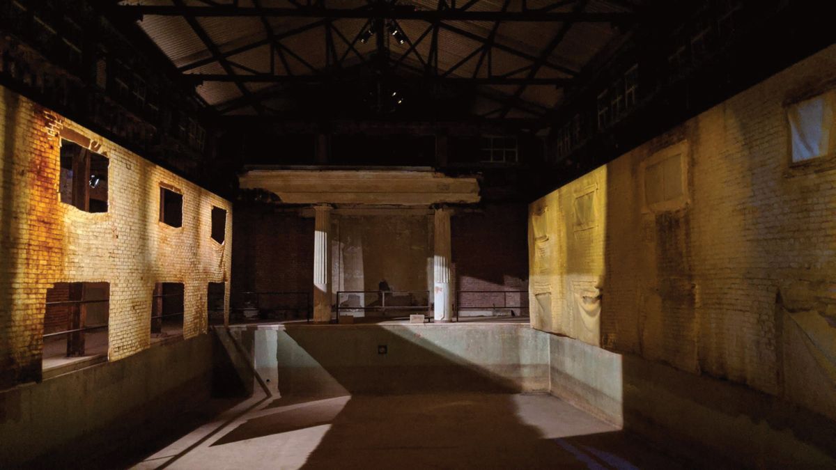 Liquid latex was applied to the building’s walls  to make translucent casts and then  suspended them next to the empty swimming pool to create eerie shadows Photo: Emma Gencarelli; courtesy of the National Trust For Historic Preservation/Lyndhurst
