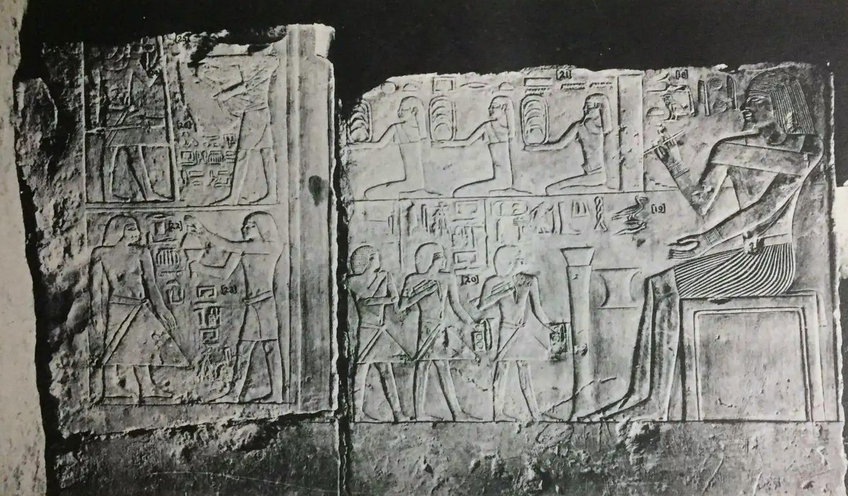 The limestone relief depicts the vizier Khentika (right) seated at an easel
T. G. H. James