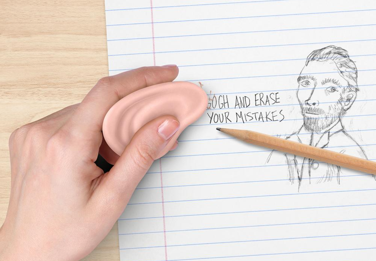 On the website for Fred, the brand that makes the "Earaser" the description reads: "We all make mistakes, artistic or otherwise. Take matters into your own hands, just like Van Gogh. Grab your earaser and cut out the offending parts!" Photo: Fred