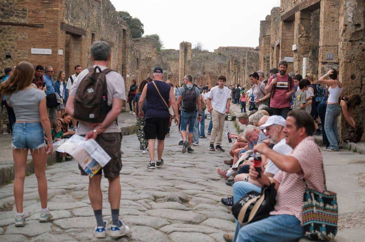 More than four million tourists visited the Pompeii archaeological site in 2024, an all-time record that prompted the introduction late in the same year of named tickets (to prevent resale) and a daily cap of 20,000 admissions
© Sipa US/Alamy Stock Photo
