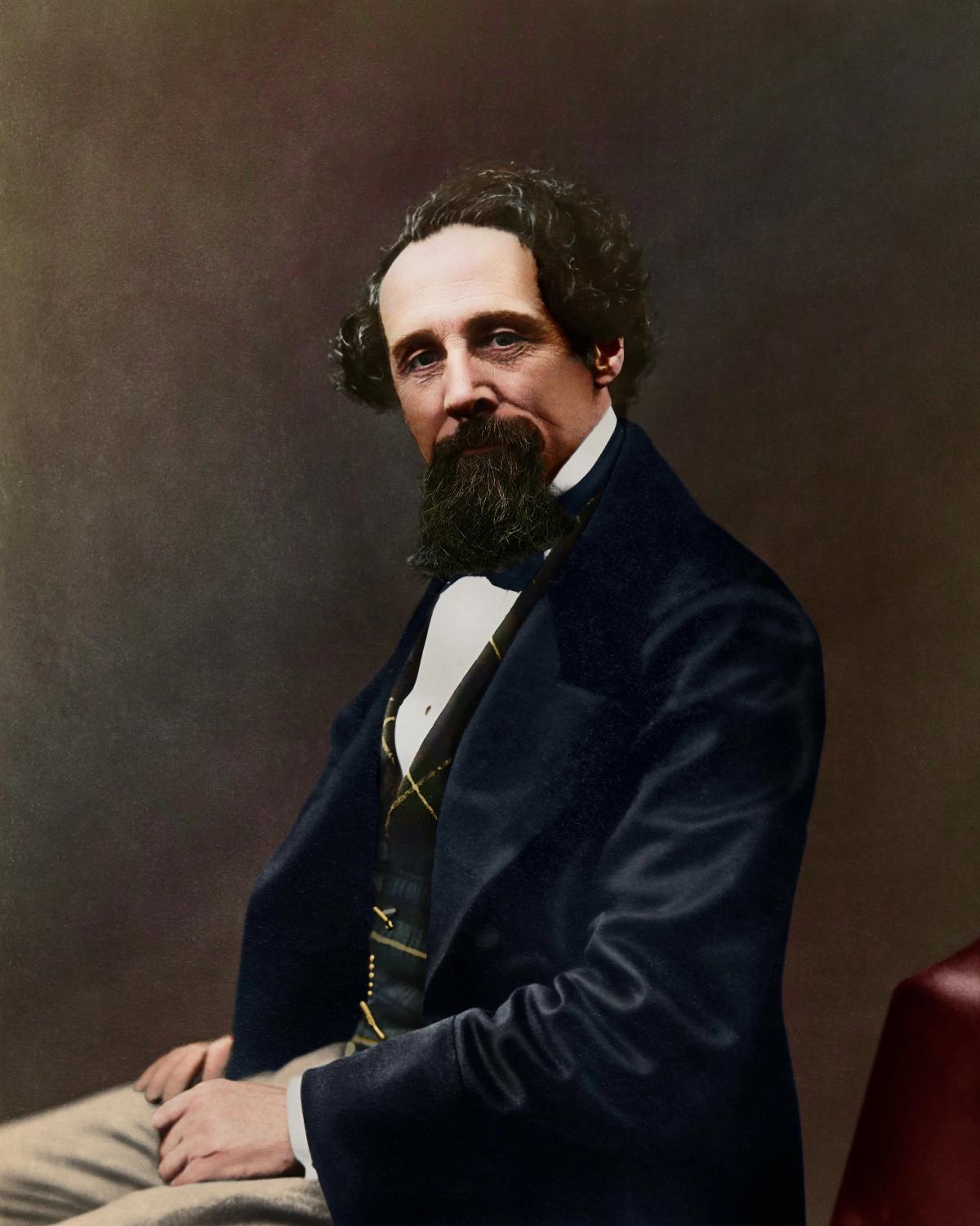 Oliver Clyde’s colourised version of a black-and-white photograph of Charles Dickens taken in 1859 Courtesy Charles Dickens Museum/Oliver Clyde