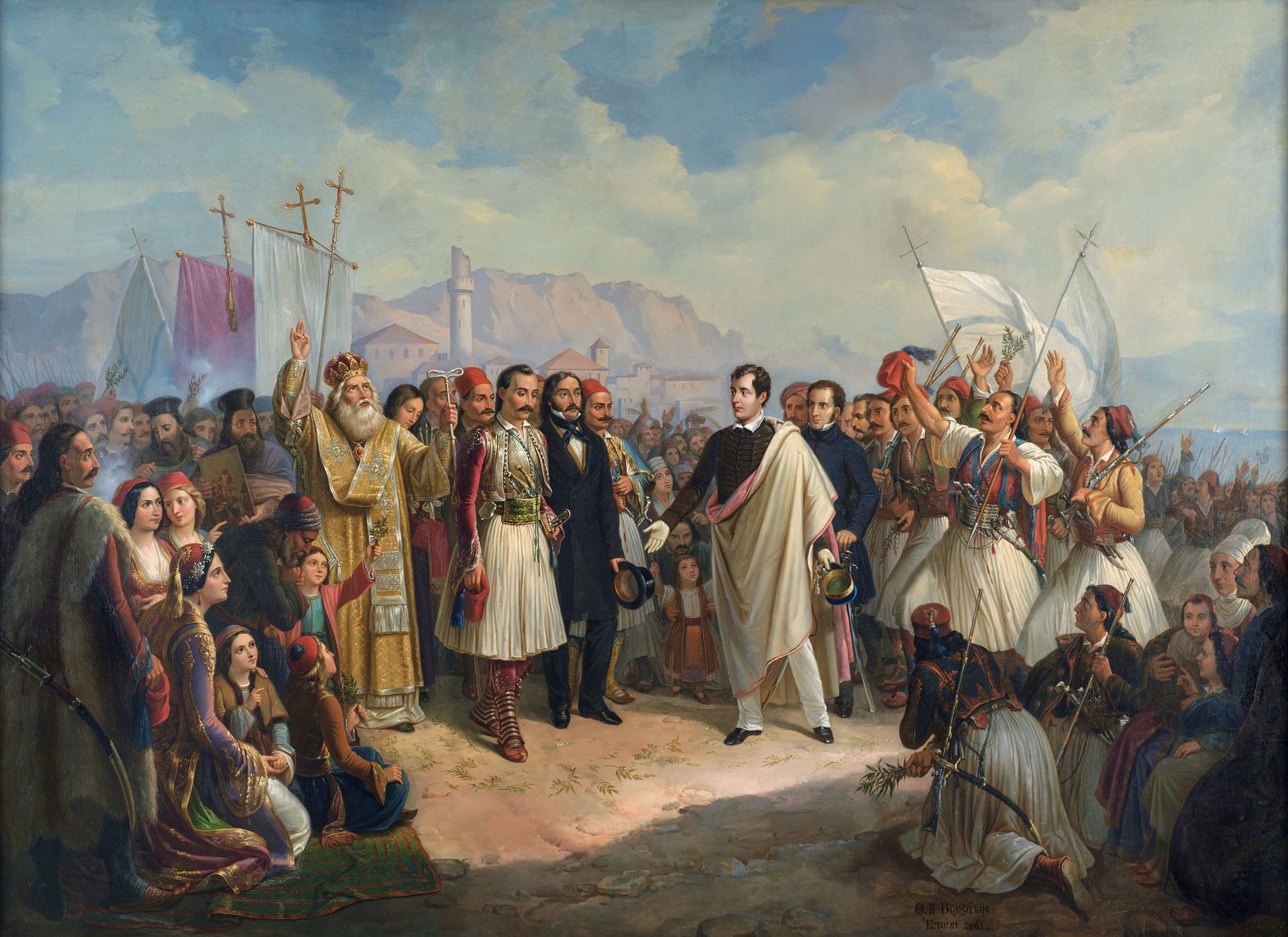Theodoros Vryzakis's 1861 painting The Reception of Lord Byron at Missolonghi is included in an exhibition dedicated to the Greek War of Independence against the Ottoman Empire Courtesy of the Ministry of Culture and Sports