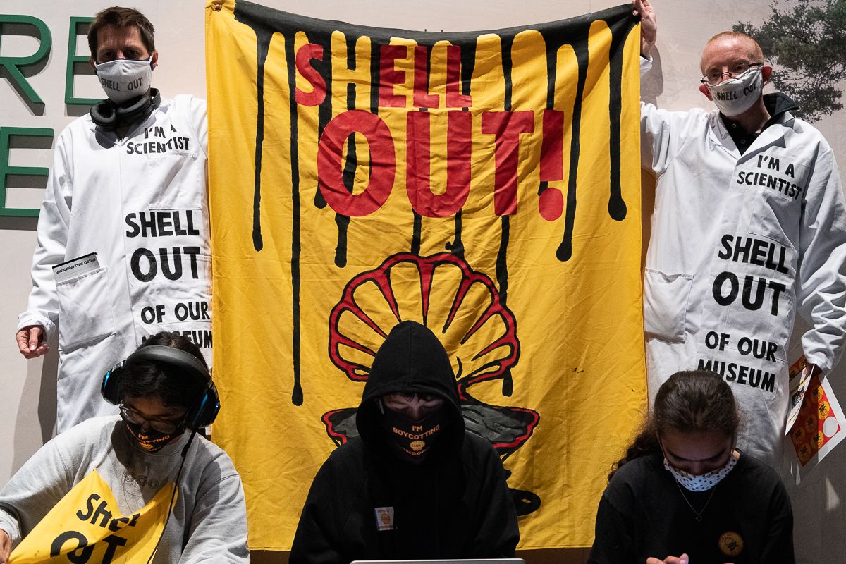A group of youth climate activists staged a protest against the oil company Shell at the Science Museum in South Kensington, London, last weekend Photo: Ron Fassbender