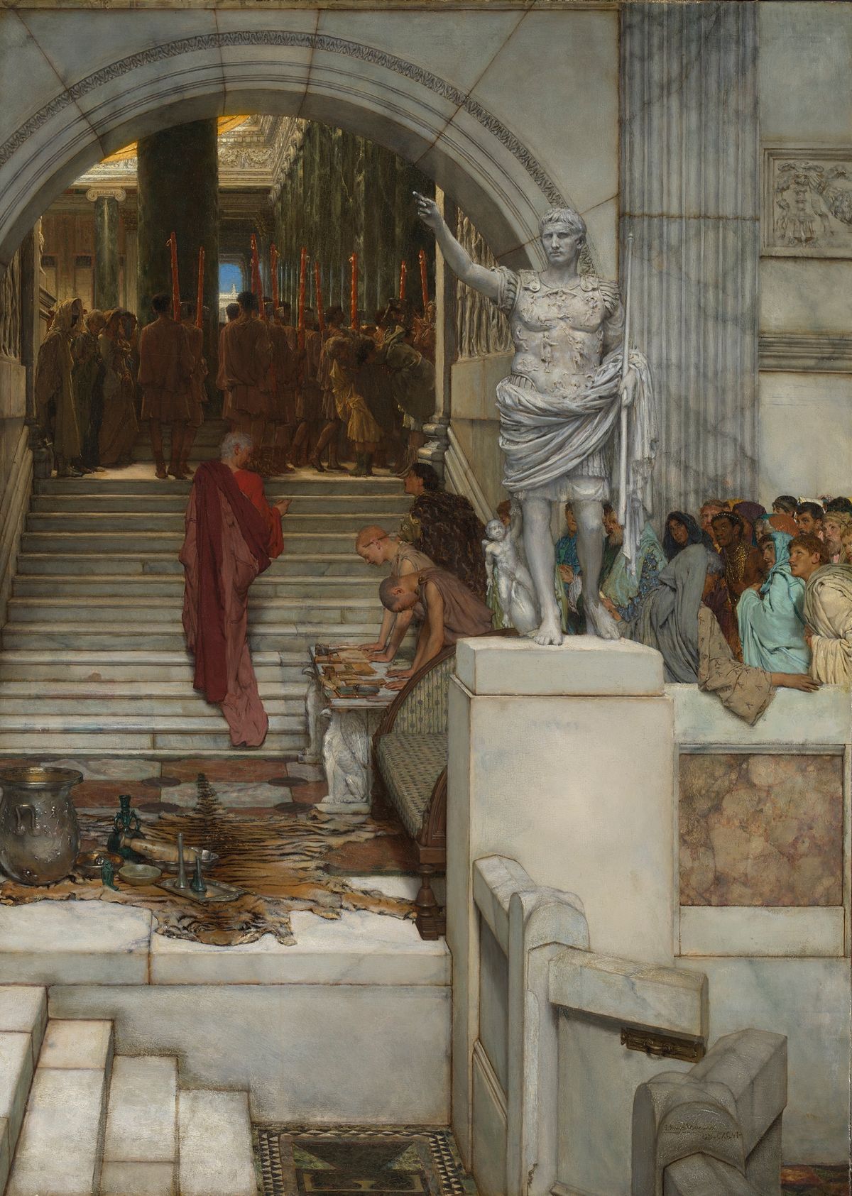 The painting focuses on Marcus Vipsanius Agrippa, who was the son-in law of Emperor Augustus Caesar and the financier of notable Roman buildings such as the Pantheon and the Basilica of Neptune

Photo: The National Gallery Photographic Department

