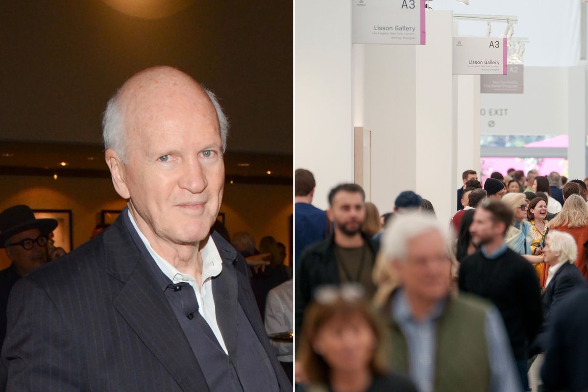 Ace Gallery founder Douglas Chrismas (left) visited last month's Frieze Los Angeles fair (right) Chrismas photo by Tonya Wise/Invision/AP; Frieze Los Angeles photo by Eric Thayer