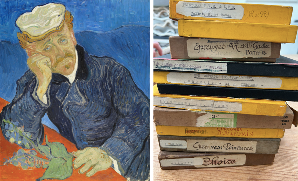 Van Gogh’s Portrait of Dr Paul Gachet (June 1890) and boxes of photographs from the Gachet Archive
Musée d’Orsay, Paris and Gachet Archive (photograph The Art Newspaper)