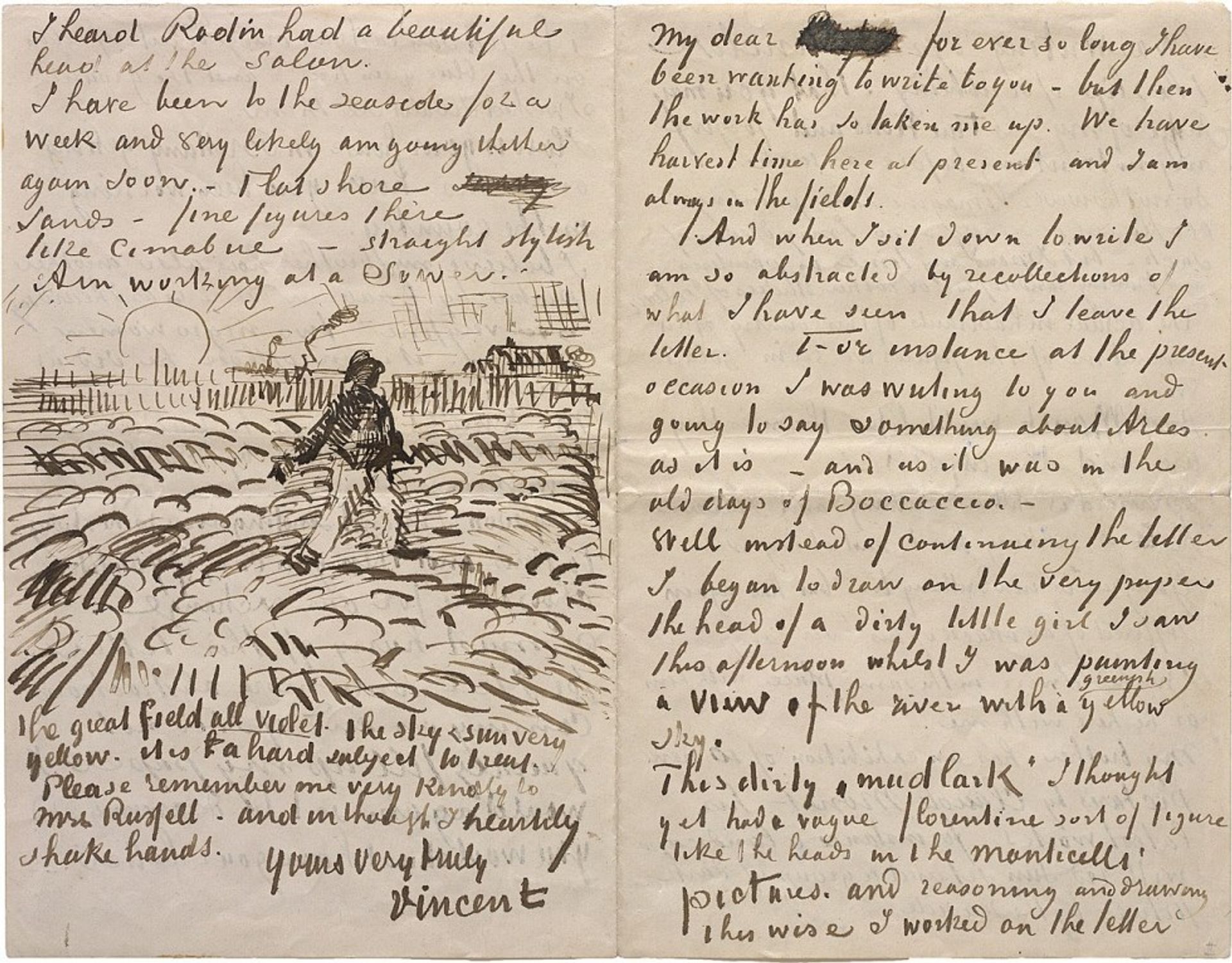 Letter in English from Vincent van Gogh to John Peter Russell, about 17 June 1888, Arles (letter 627) Solomon R. Guggenheim Museum, New York, Thannhauser Collection, Gift, Justin K. Thannhauser, 1978