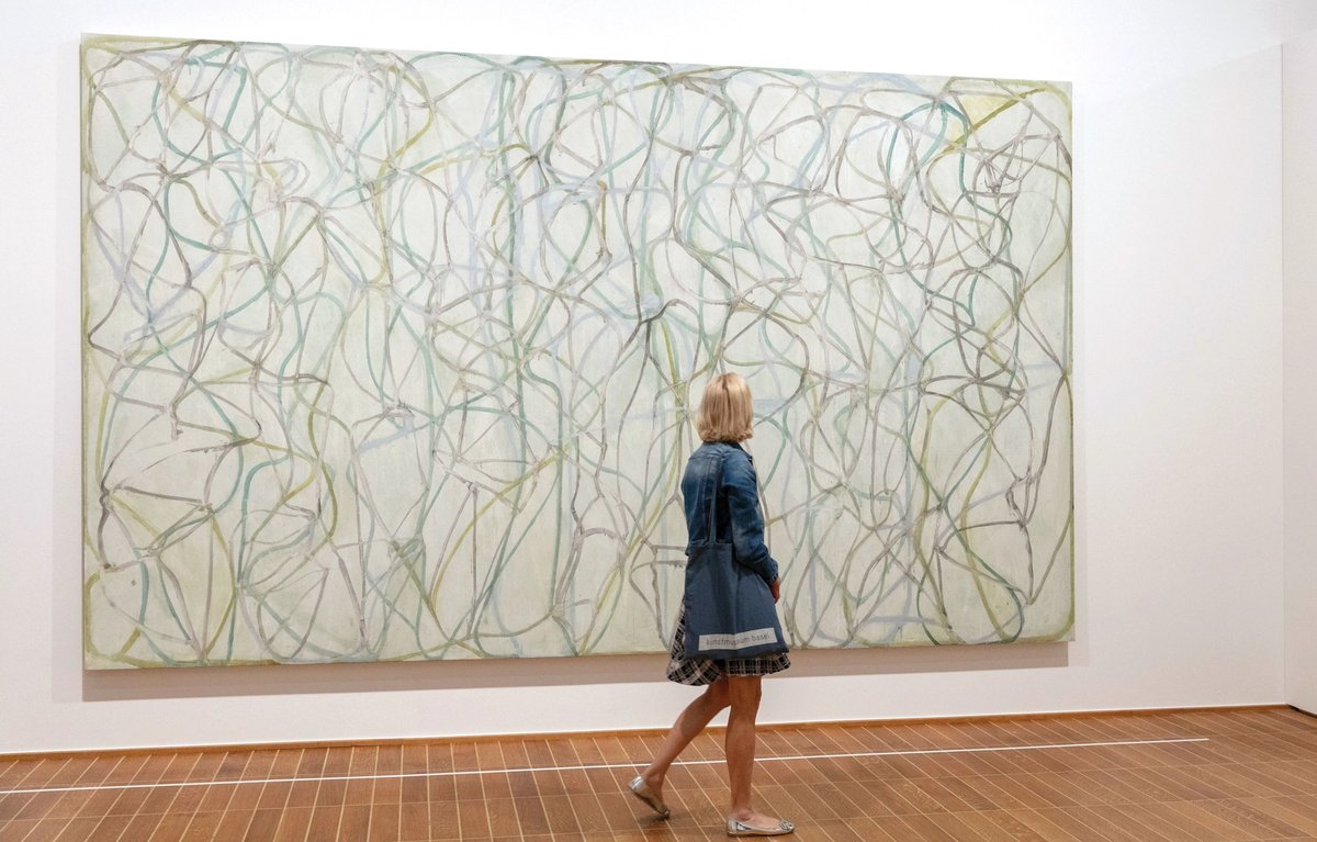 Marden’s The Muses (1991-93) is one of the artist’s largest canvases, created after the time he spent in Basel Photo: Julian Salinas; © Daros Collection