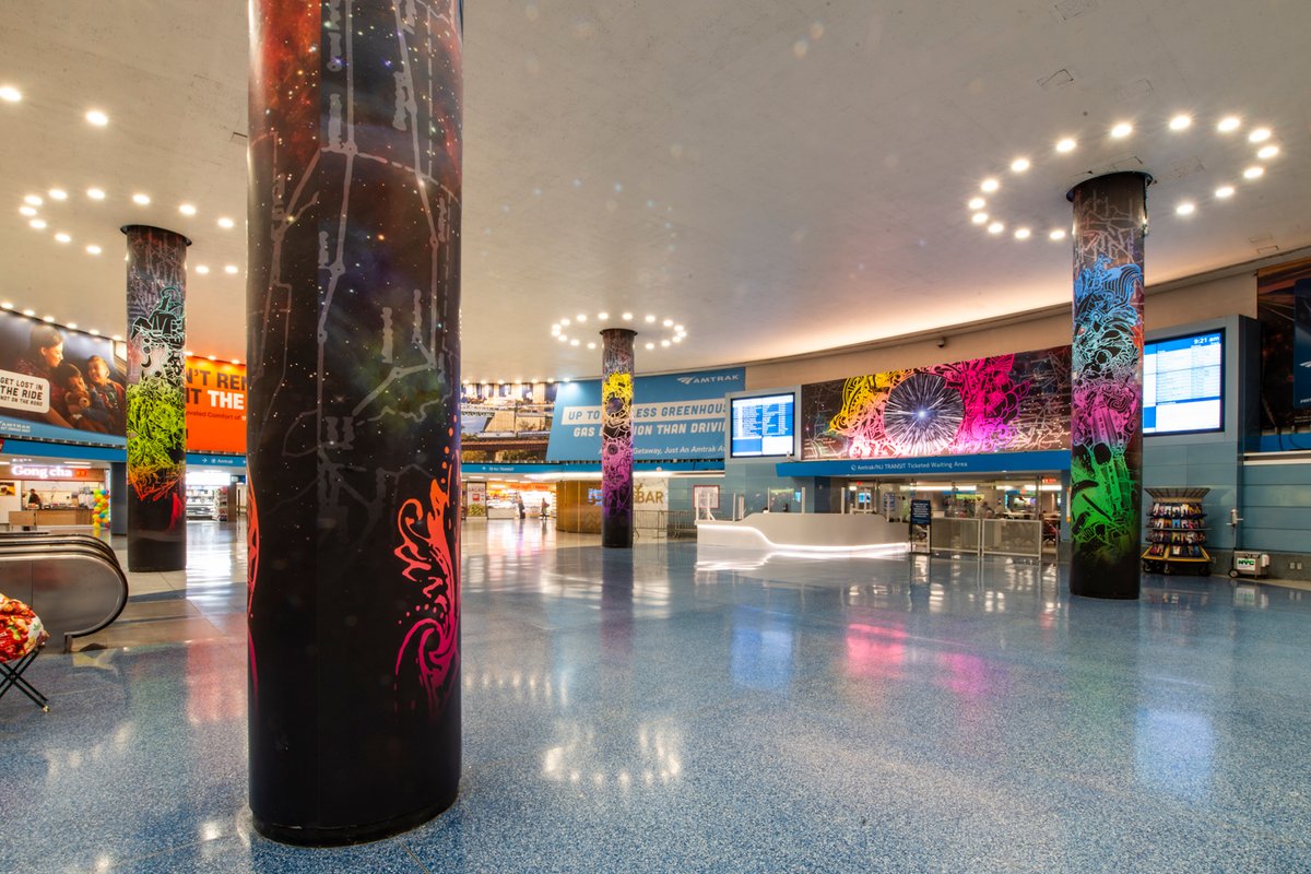 David Rios Ferreira's Get Carried Away, You Have the Right (2023) in the rotunda at Penn Station Photo by David Plakke for Art at Amtrak
