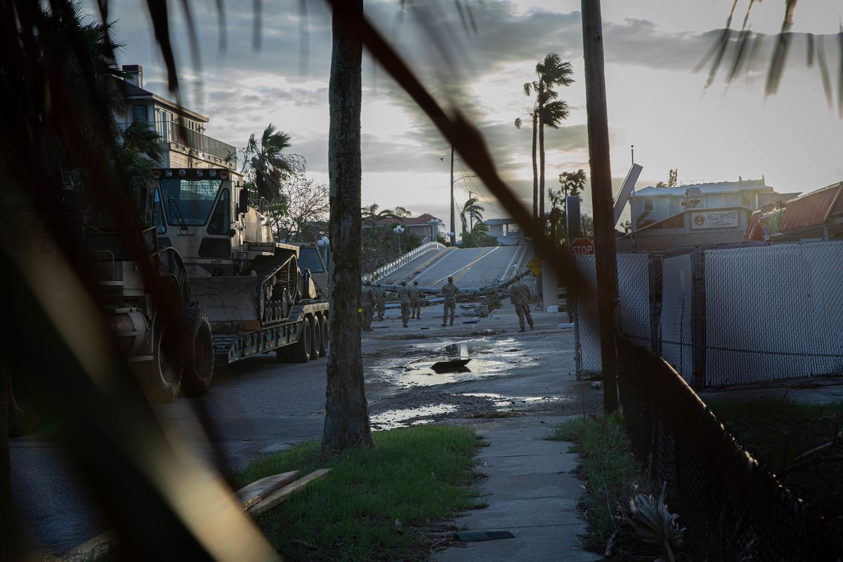 Members of the Florida Army National Guard help with Hurricane Milton recovery in Pass-a-Grille, Florida, on 10 October US Army Photo by Sgt Maddie Fortune, via Flickr