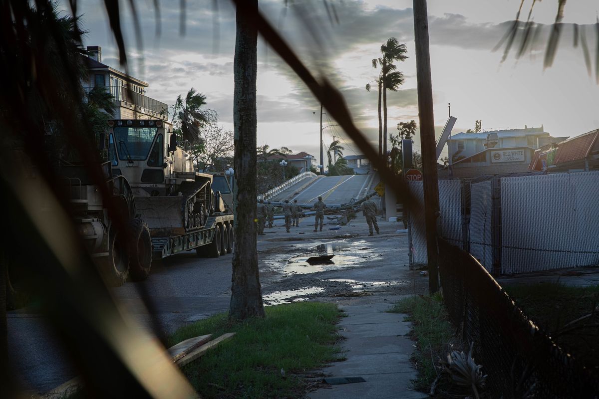 Members of the Florida Army National Guard help with Hurricane Milton recovery in Pass-a-Grille, Florida, on 10 October US Army Photo by Sgt Maddie Fortune, via Flickr
