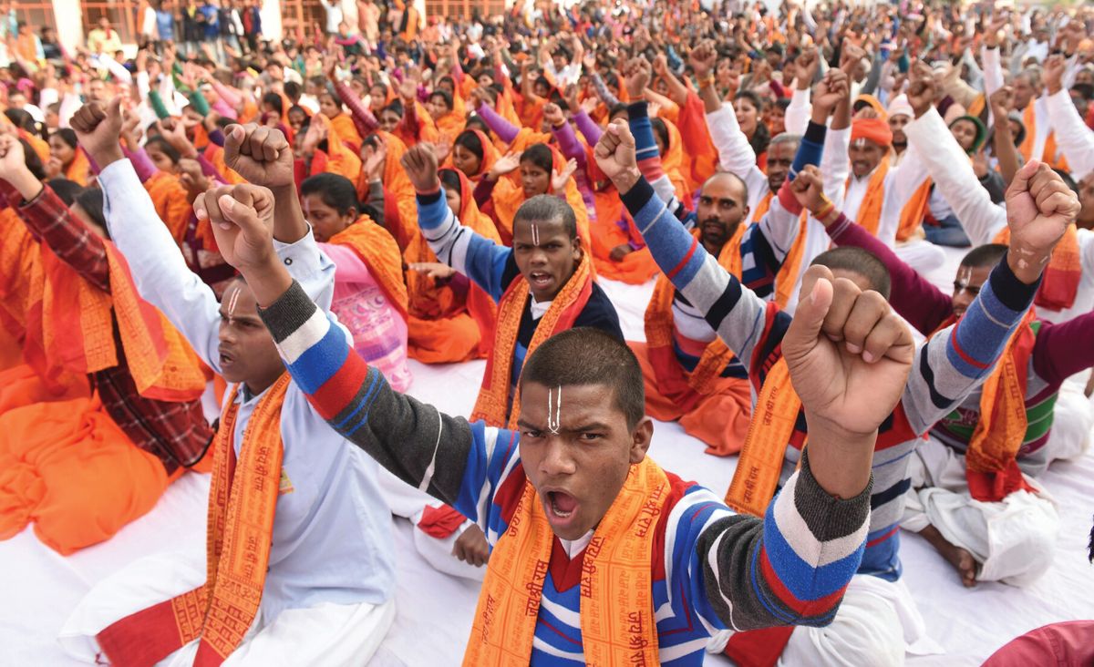 Hindu nationalists mark the anniversary of the 1992 demolition of the Babri Masjid mosque at Ayodhya Photo: Deepak Gupta/Hindustan Times via Getty Images