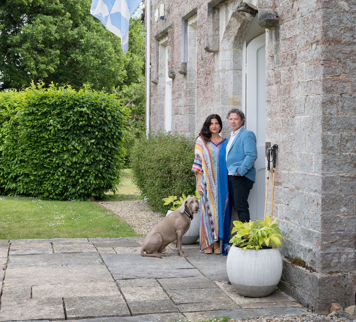 Freeny Yianni, Magnus Hammick and Bluey outside Close House
Photo by Katharine Boyd Davies. Courtesy CLOSE Ltd
