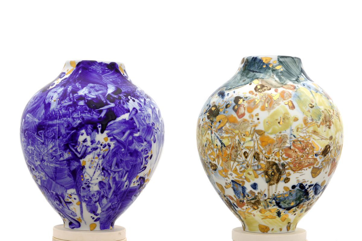 Two of Chu Teh-Chun's vases exhibited at the Musée Guimet in 2009 Courtesy Marlborough Gallery, the estate of Chu Teh-Chun