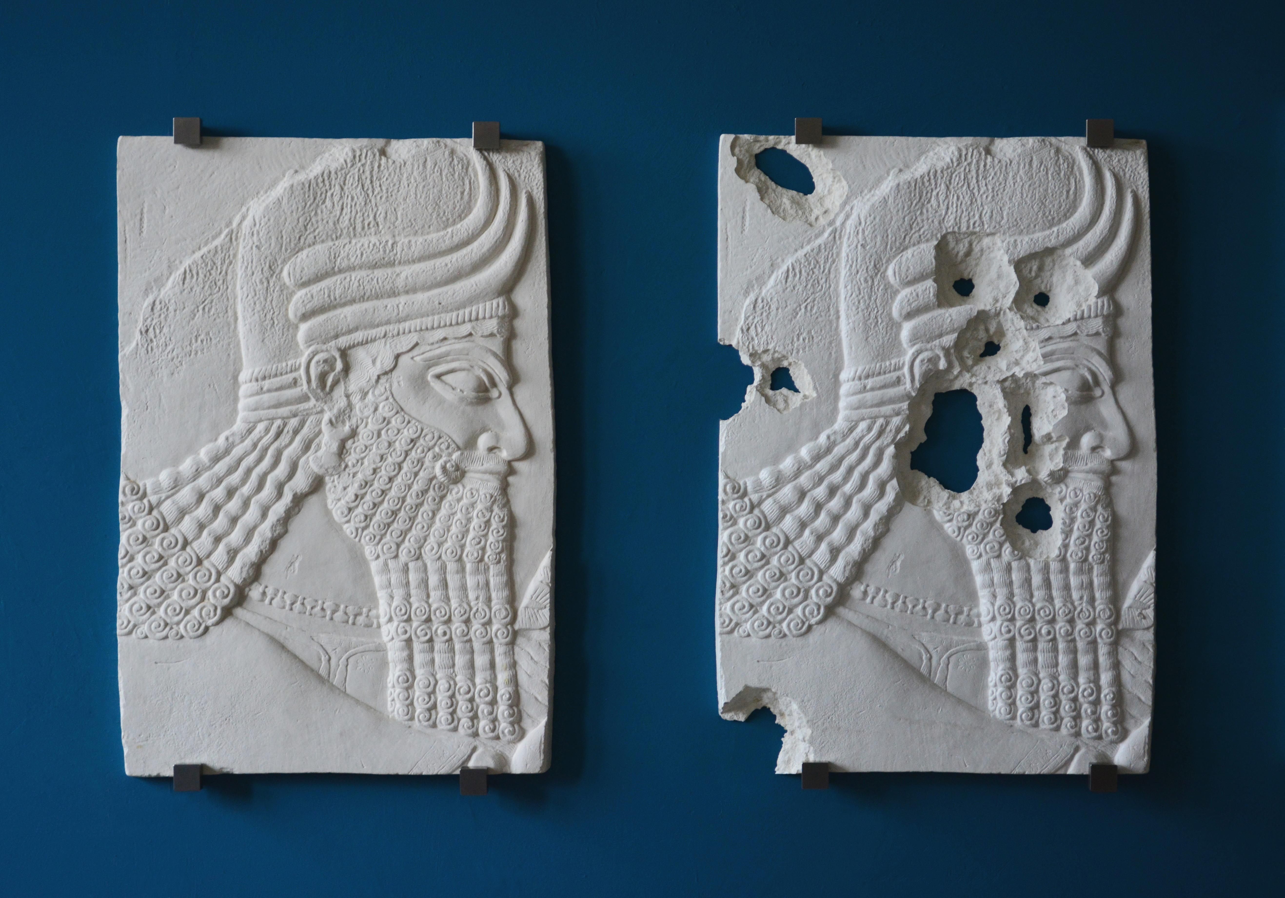 Piers Secunda's ISIS Bullet Hole Painting (Assyrian Head) (2015) Courtesy of the artist