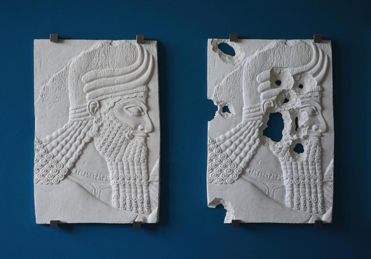 Piers Secunda's ISIS Bullet Hole Painting (Assyrian Head) (2015) Courtesy of the artist