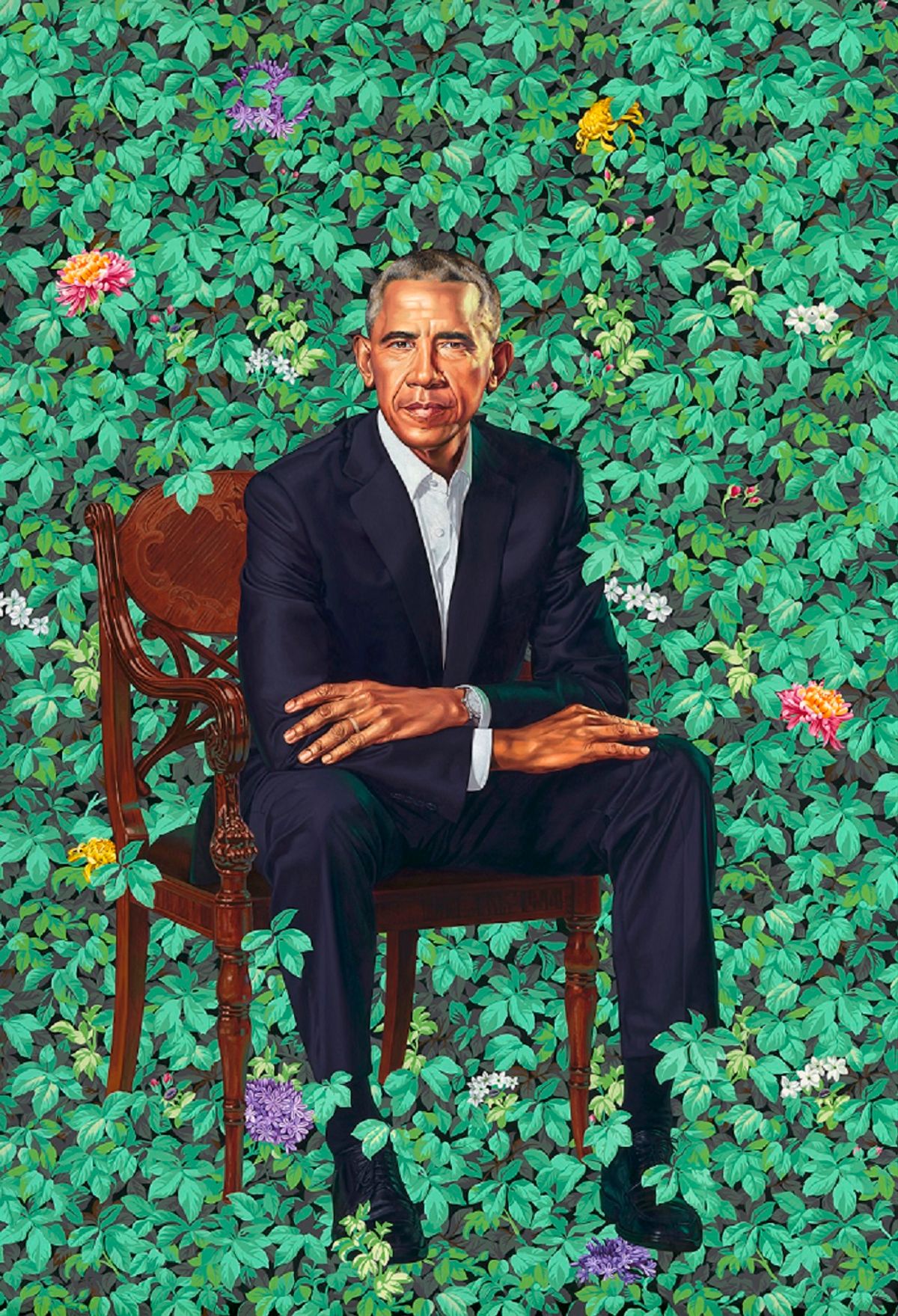 “Barack Obama” by Kehinde Wiley. 2018. Image courtesy National Portrait Gallery