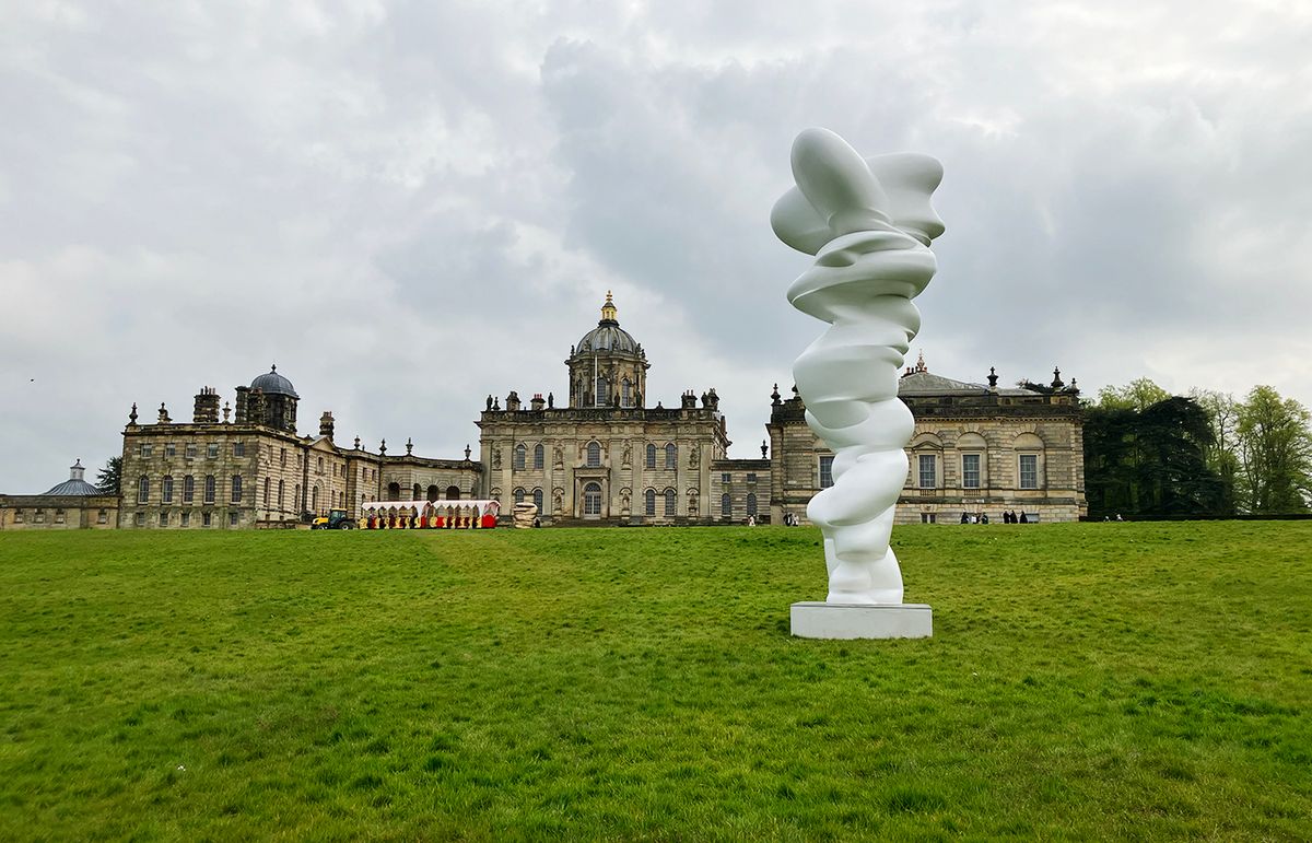 Tony Cragg, Senders (2018), a 6.5-metre tall fibreglass piece, in front of the north front of Castle Howard, Yorkshire Photograph: The Art Newspaper
