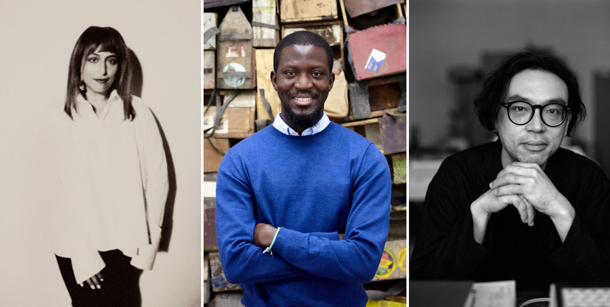 From left: Emirati curator and president of Sharjah Art Foundation; artist Ibrahim Mahama Sheikha Hoor Al Qasimi; Ghanaian artist Ibrahim Mahama; and Singaporean artist Ho Tzu Nyen

Al Qasimi: photo, Chieska Fortune Smith; Mahama: © White Cube (George Darrell), courtesy the artist; Ho Tzu Nyen: Photo: Stefan Khoo, courtesy a+ Singapore