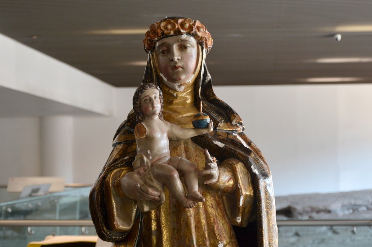 Closeup of the 17th-century polychrome statue of Santa Rosa de Lima now on view at the Museo del Templo Mayor in Mexico City Photo courtesy the US Embassy in Mexico, via X