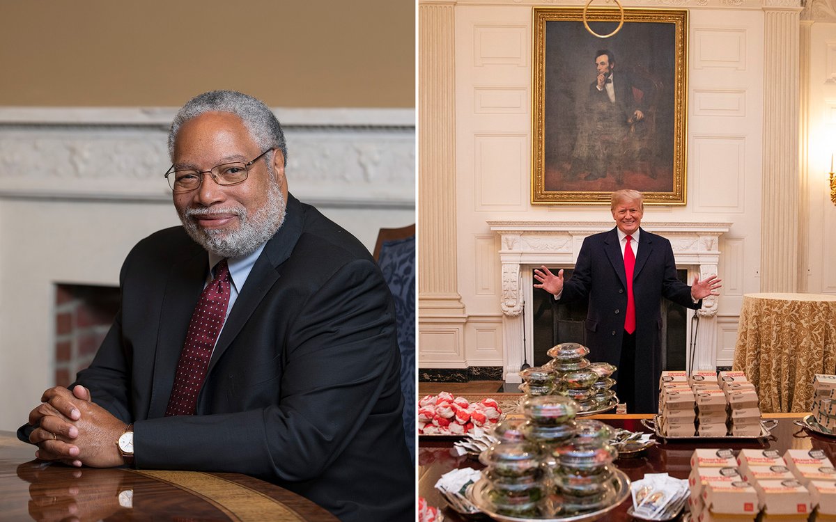 Smithsonian Institution Secretary Lonnie G. Bunch III (left) and US President Donald Trump (right) recently met for lunch at the White House Bunch: Courtesy the Smithsonian Institution, via Wikimedia Commons. Trump: Official White House Photo by Joyce N. Boghosian, via Flickr