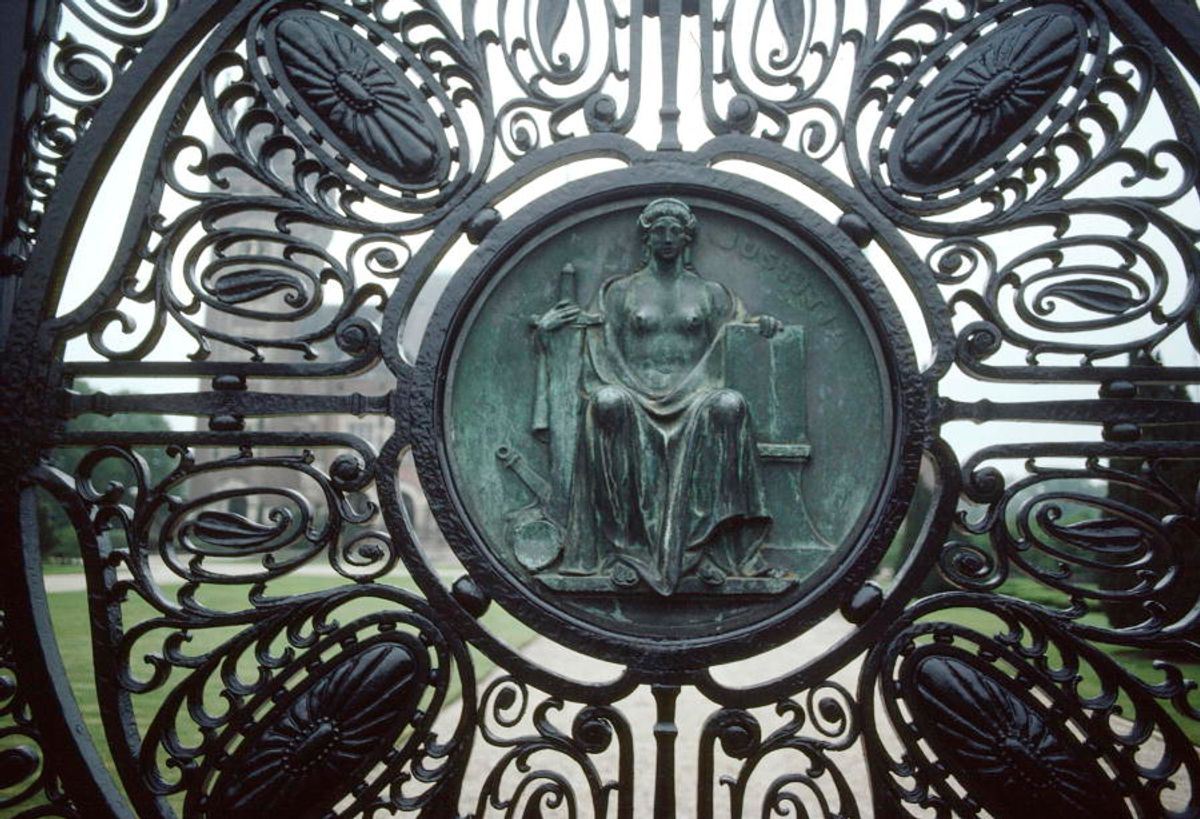 Medallion depicting the Roman Goddess of Justice on one of the gates of the Peace Palace in The Hague UN Photo/Sudhakaran