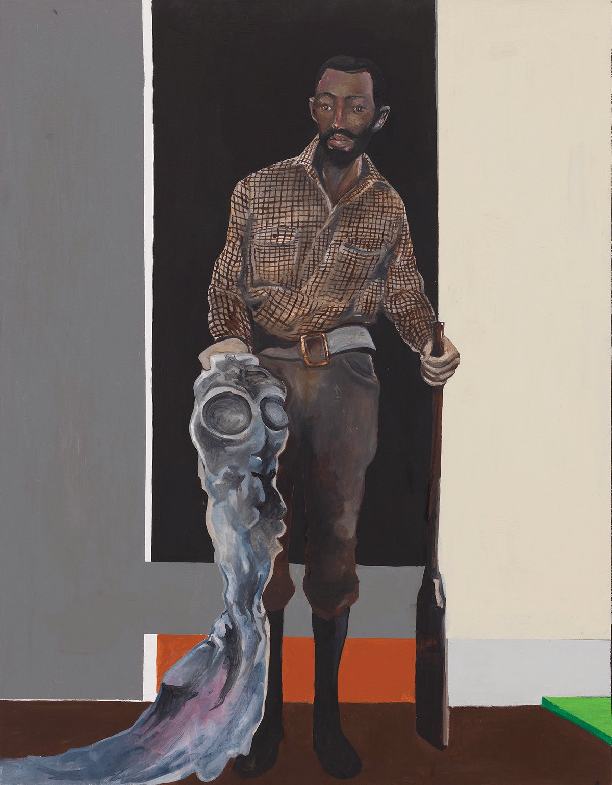 Man with Alien and Shotgun (2008) is one of the more surrealist-style paintings in a travelling exhibition of works by the late artist that is now on view at the museum he co-founded with his wife
Courtesy of David Zwirner