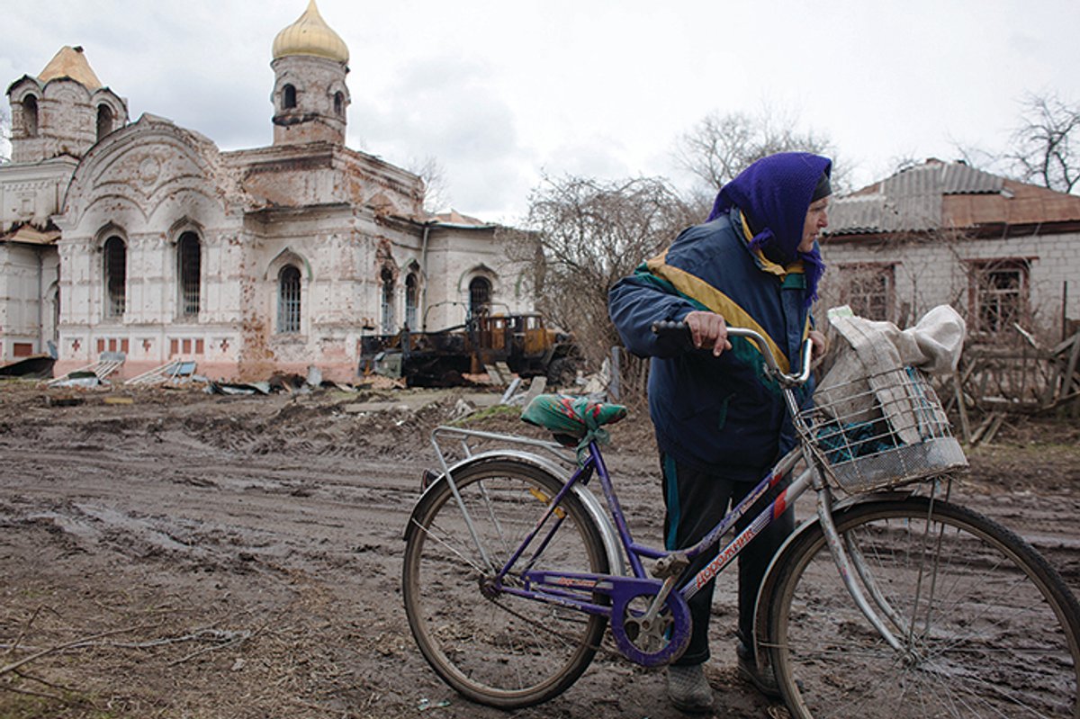 A destroyed church that served as a military shelter for Russian soldiers in the Ukrainian village of Lukashivka near Chernihiv. As of 16 May, Unesco had identified verified damage to 110 cultural sites across the country, including 48 religious sites.
© Anastasia Vlasova/Getty Images
