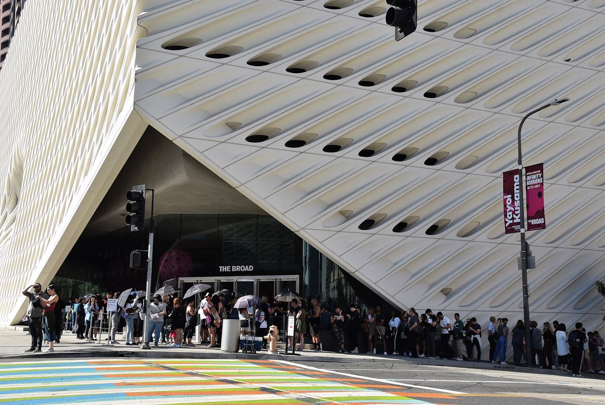 Queues snaking around the Broad, which has offered free general entry since it opened in 2015; visitor numbers have steadily increased from around 750,000 in its first full year to more than 900,000 in 2019 Kyodo News/Getty Images