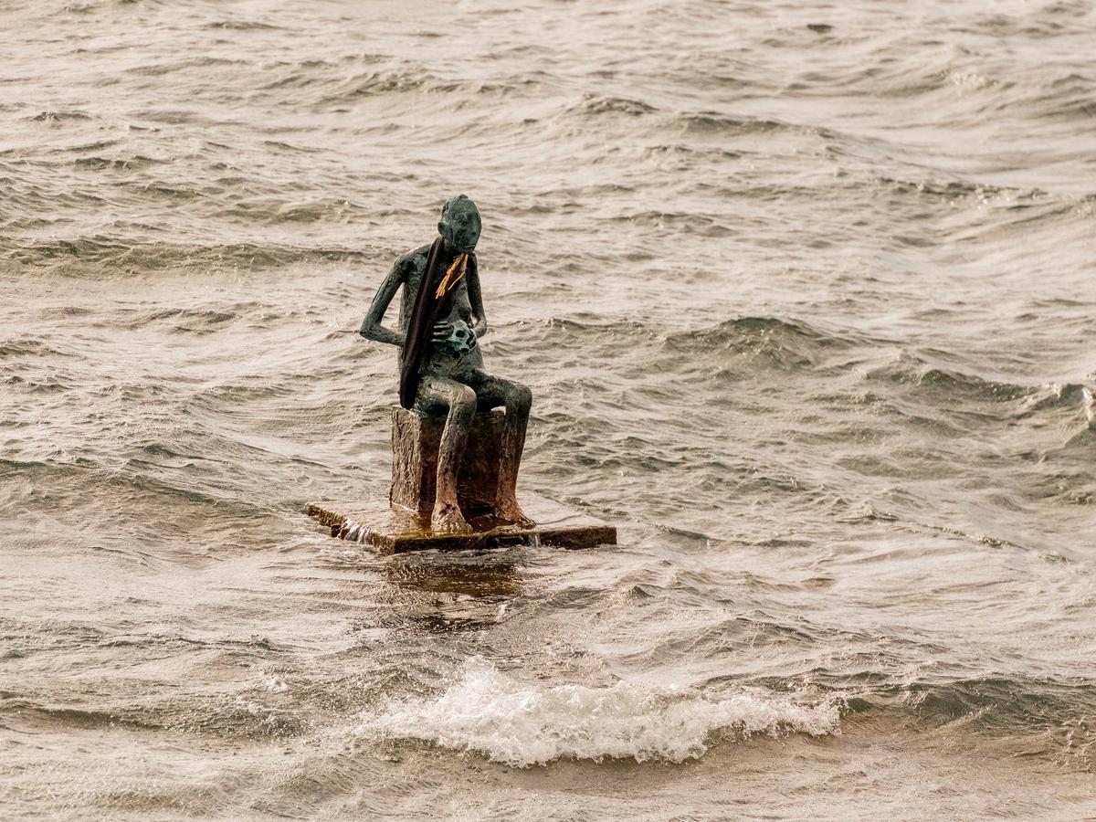 The Corsican collector François Ollandini has commissioned almost 30 submarine sculptures from Marc Petit, including a seated figure of Gaia outside his Ajaccio private museum Photo: Claude Gaillemin
