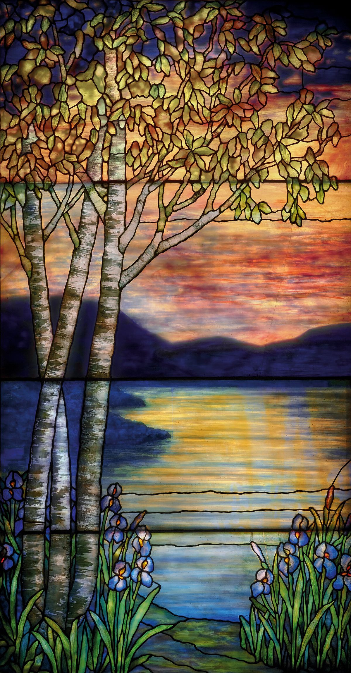 Tiffany Studios, Birches and Irises window (around 1915)
Courtesy of Macklowe Gallery
