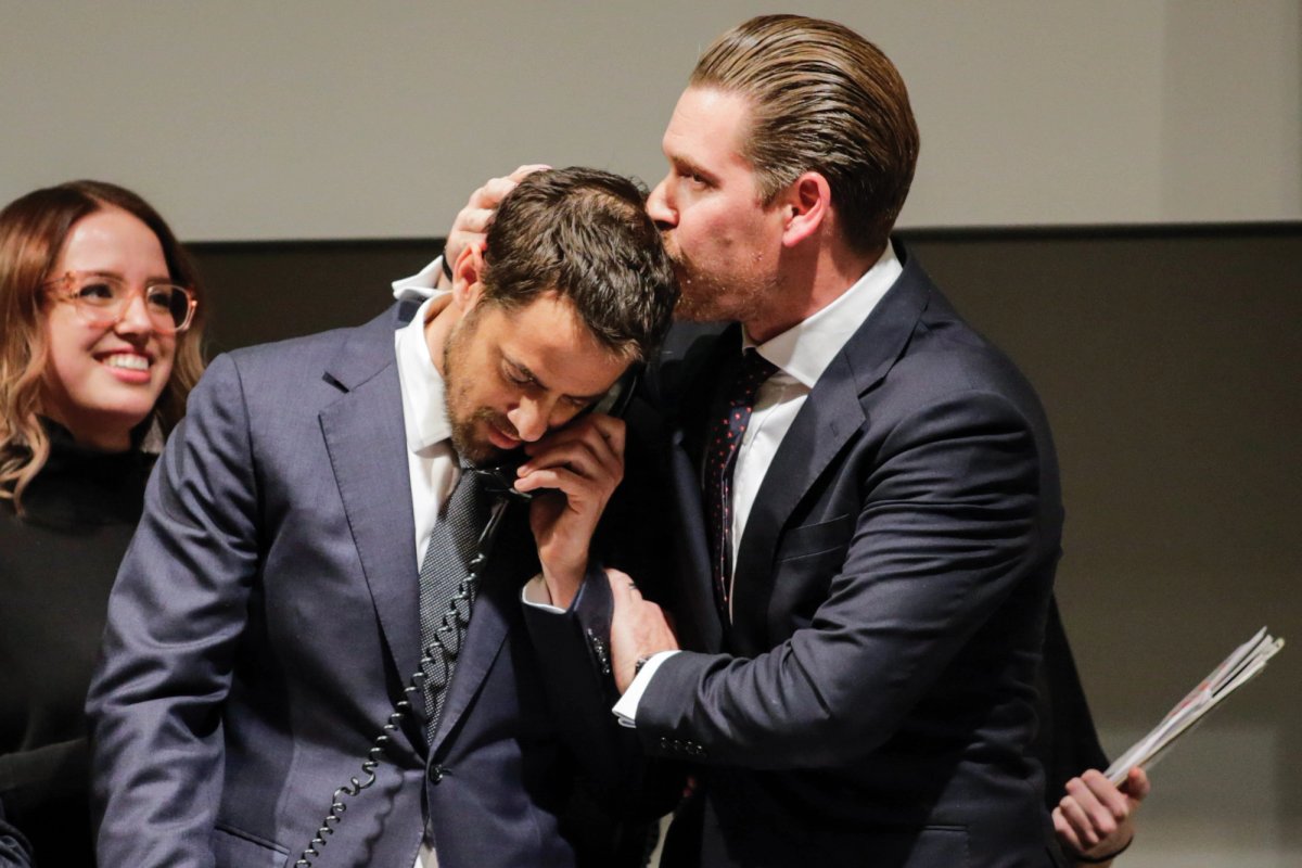 The end of the great bromance—Loic Gouzer and Alex Rotter celebrate after the sale of Leonardo da Vinci's Salvator Mundi at Christie's in 2017 Photo by Eduardo Munoz Alvarez/Getty Images